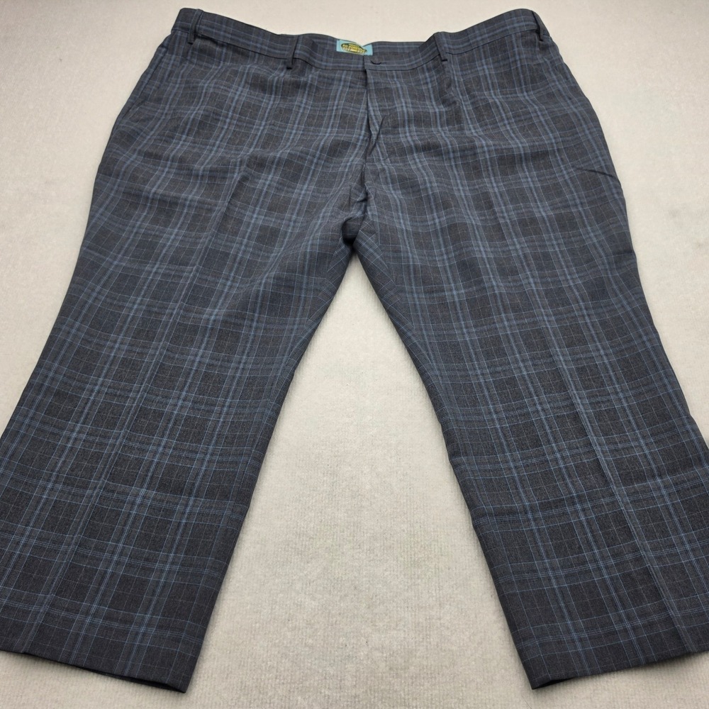 Haggar Dress Pants Men 49x25 Gray Blue Plaid Flat Front Professional Trousers